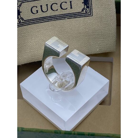 Gucci Sterling Silver GG Open Ring β Size 10 - Picture 2 of 5